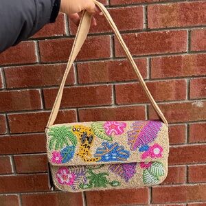 T.J.Maxx Beaded Tropical Shoulder Bag in Neutral with Pink, Green & Blue